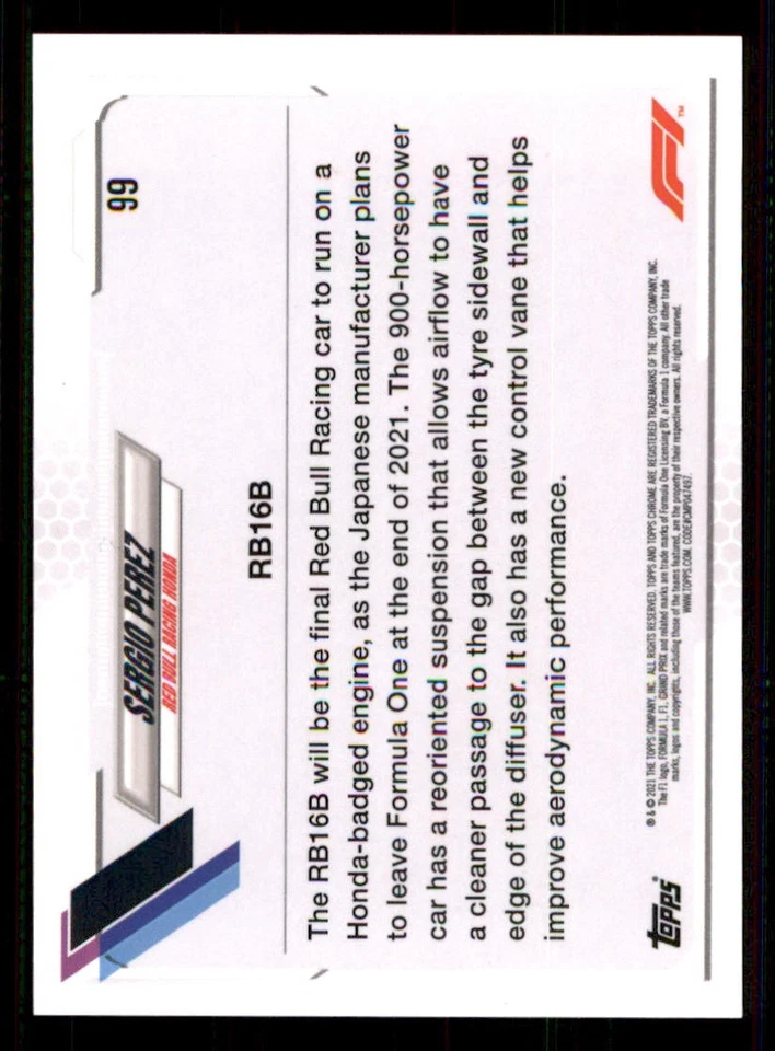 2021 Topps Chrome Formula 1 #99 Sergio Perez/F1 Cars - Image 2 of 2
