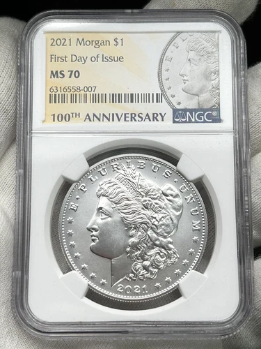 2021 $1 Morgan Silver Dollar NGC MS70 100th Anniversary First Day Issue