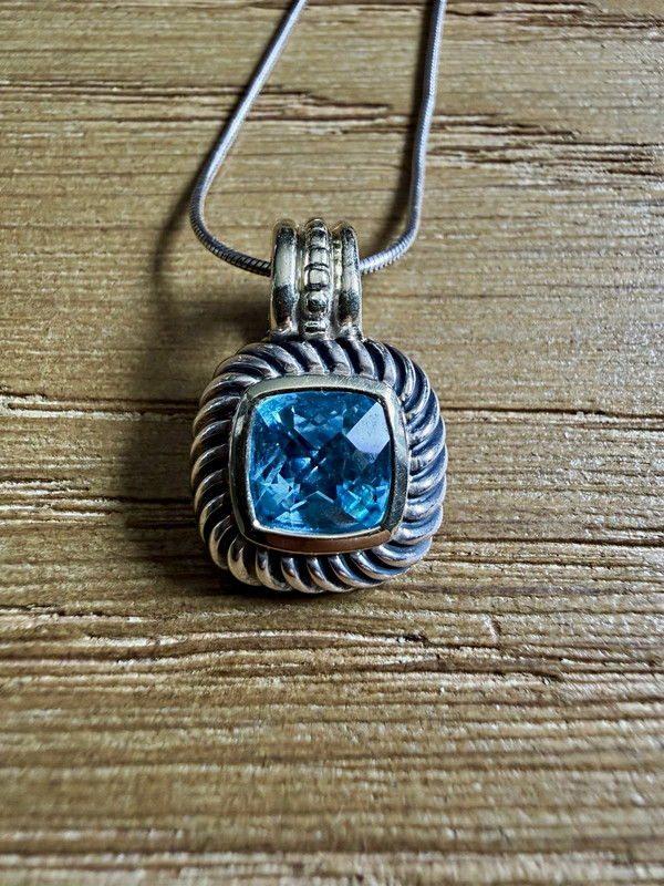 Authentic Vintage David Yurman Albion Blue Topaz Enhancer Pendant 925/585 +Chain