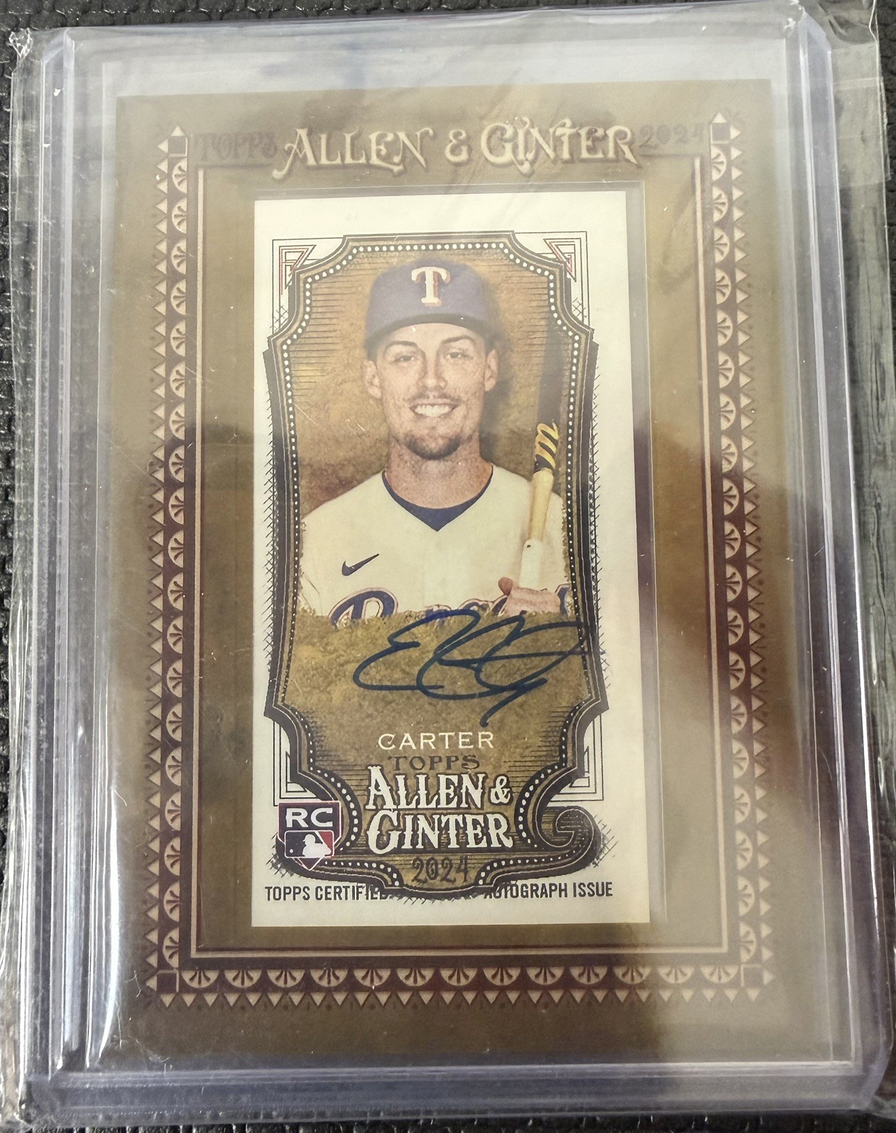 Evan Carter 2024 Topps Allen & Ginter Mini Framed RC Auto Rangers MA-EC