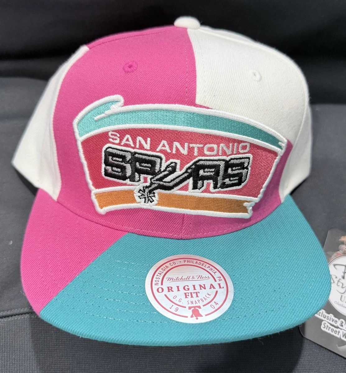 Exclusive Mitchell & Ness San Antonio Spurs Gray & Pink Snapback Hat Ultra Rare s-l400.jpg main image 4