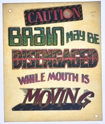 Original VINTAGE 1970s Heat Transfer | Caution Brain May Be Disengaged Funny