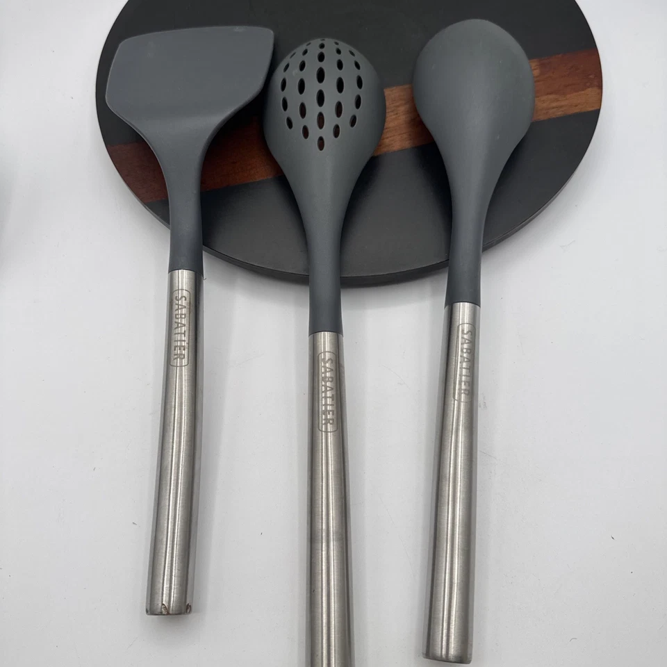 Espátula Sabatier 3 Piezas Gris Nylon Utensilios Mangos Acero Inoxidable Excelente Foto 4 de 4
