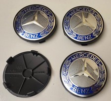 4x Mercedes Wheel Centre Cap Brand New Alloy Hub Center Caps 68mm Blue Silver