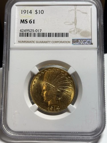 1914 $10 Indian Gold Eagle NGC MS61 ** PQ Coin ** NO RESERVE!