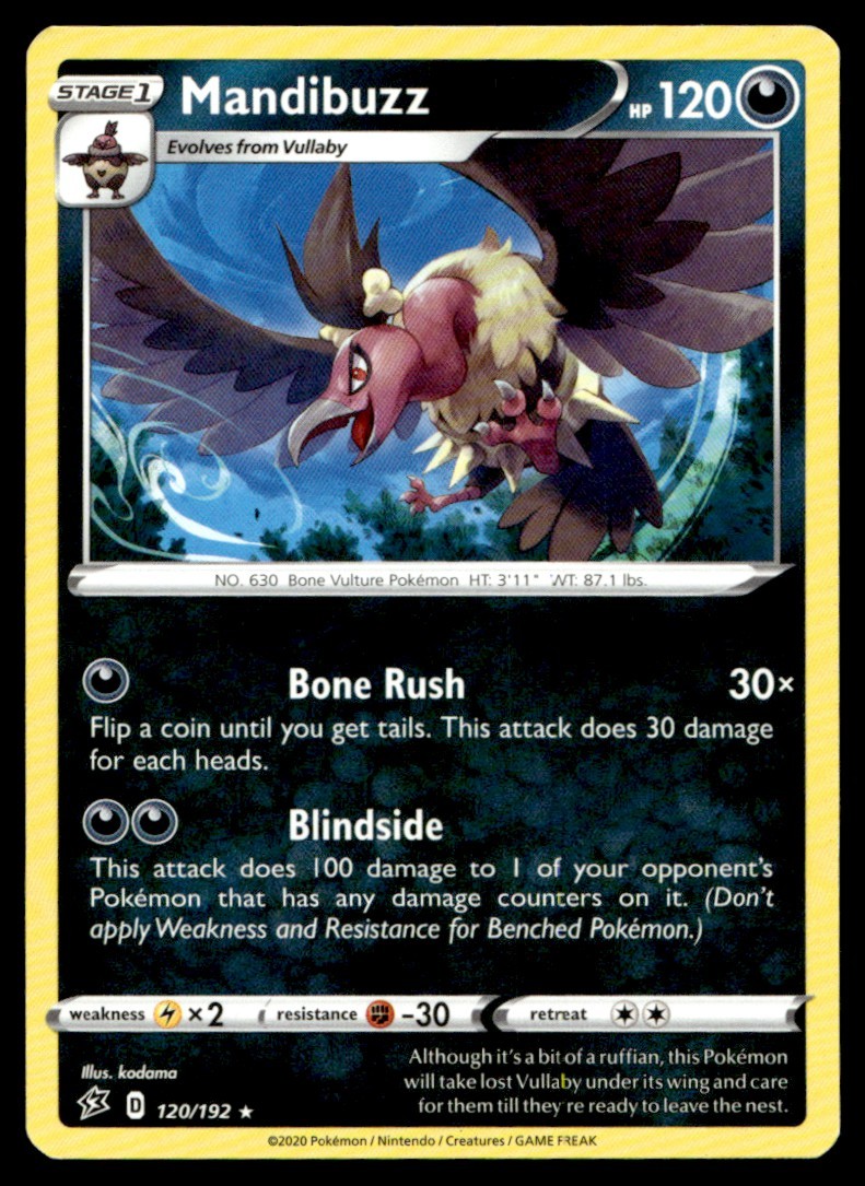 Mandibuzz 120/192 Rare Rebel Clash Pokemon Moderately Played