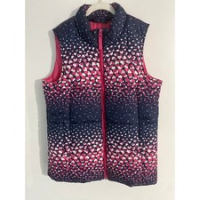 Land's End kids puffer vest girls size M 10-12 navy pink hearts