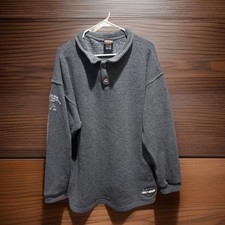 Harley Davidson 1/4 Button Heavy Sweater Grey Size Large Lake Erie SZ XL
