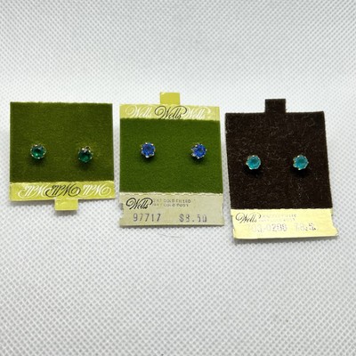 3 Paar Vintage/Neu mit Etikett Wells 24k massiv Gold gefüllt Stein Ohrstecker für Ohrringe durchbohrt