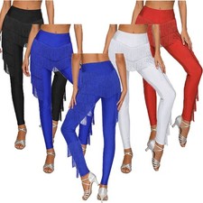Women Trousers Performance Costume Ballroom Long Pants Elastic Fringed Tassel