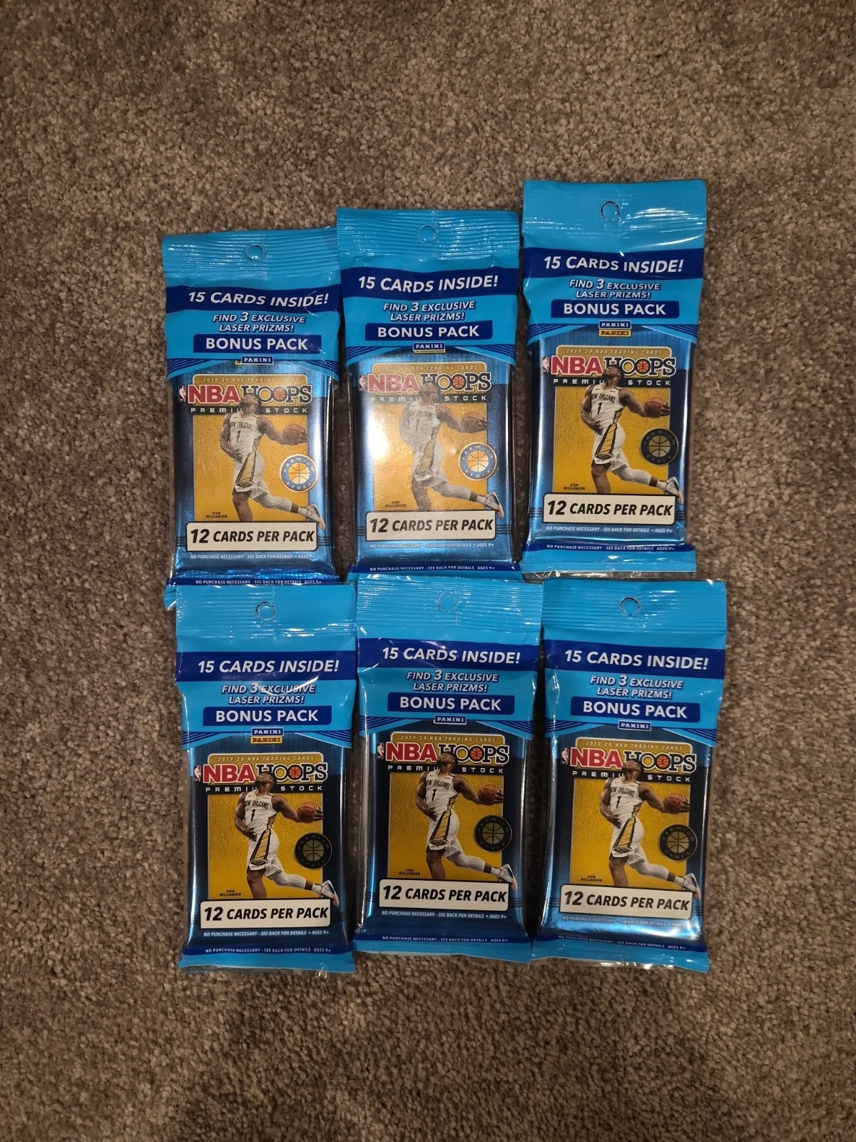 (Lot Of 6) 2019-20 Panini NBA Hoops Premium Stock Factory Sealed Cello Packs (6)