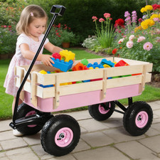 Outdoor Wagon All Terrain Pulling w/Wood Railing Air Tires Cart for kids Adult