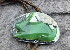 Vintage Green Jade Rabbit Bolo Tie 1970s Patented Clasp 3675277 Western Cowboy