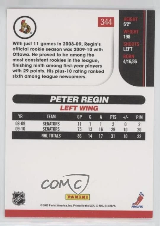2010-11 Score Peter Regin #344 - Image 2 of 2