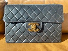 24K CHANEL Vtg Jumbo CC Shoulder Bag Black Lambskin Leather