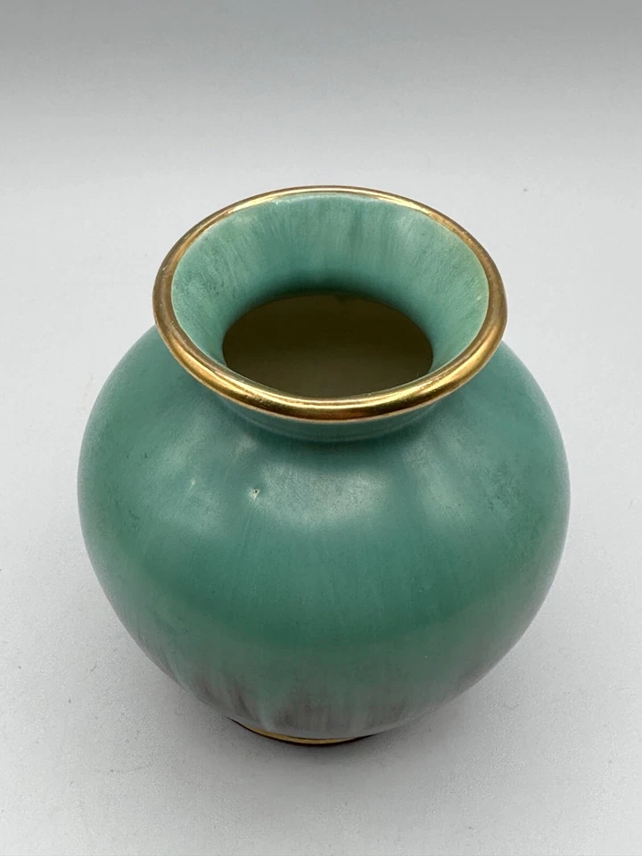 Vase Keramik türkis gemarkt goldrand - Bild 2 von 4
