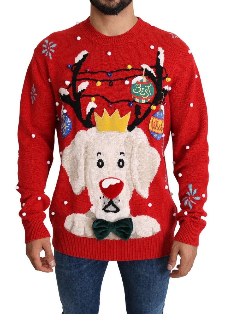DOLCE & GABBANA Sweater Cashmere Red Christmas Dog Pullover