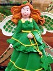 Christmas Tree Ornament St Patricks Irish Girl Angel Green Shamrock Wings Dress