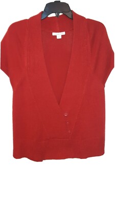 Cold water Creek Woman's Sweater M 10-12 Short Sleeve Red Warm Button up