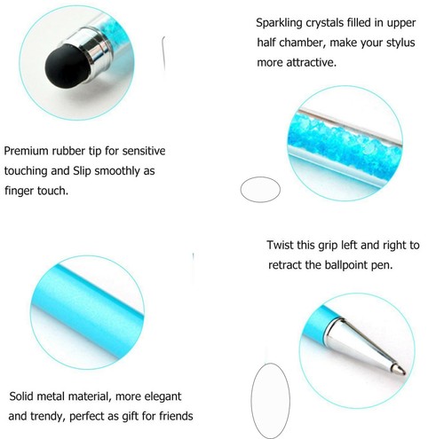 Crystal Touch Retractable Ballpoint Pens Blue Ink 1.0mm Metal Rhinestones Pen - Picture 3 of 14