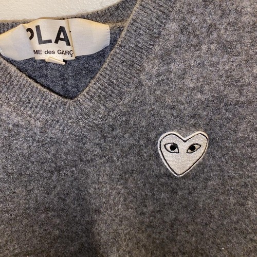 Grey Wool V-neck Pullover From Comme Des Garçons Play - Picture 3 of 4
