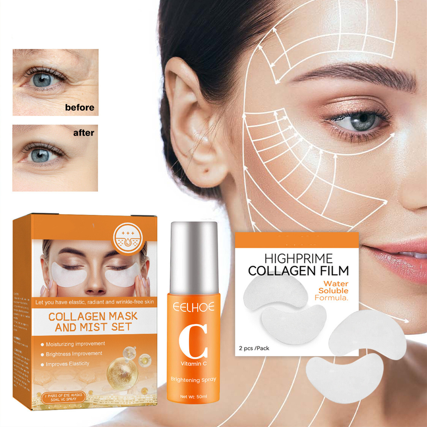 Collagen Eye Mask Spray Set for Hydration and Anti-Aging-image