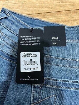 True Religion Women's Size 32 Medium Wash Stella Mid Rise Skinny