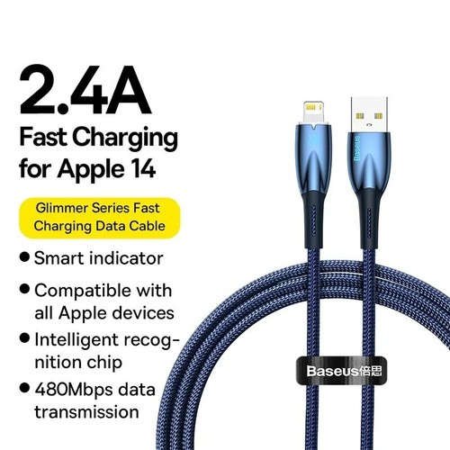 Baseus Kabel ładujący do iPhone Szybki kabel do transmisji danych Kabel do Apple 2.4A 480Mbps 2m - Zdjęcie 6 z 6