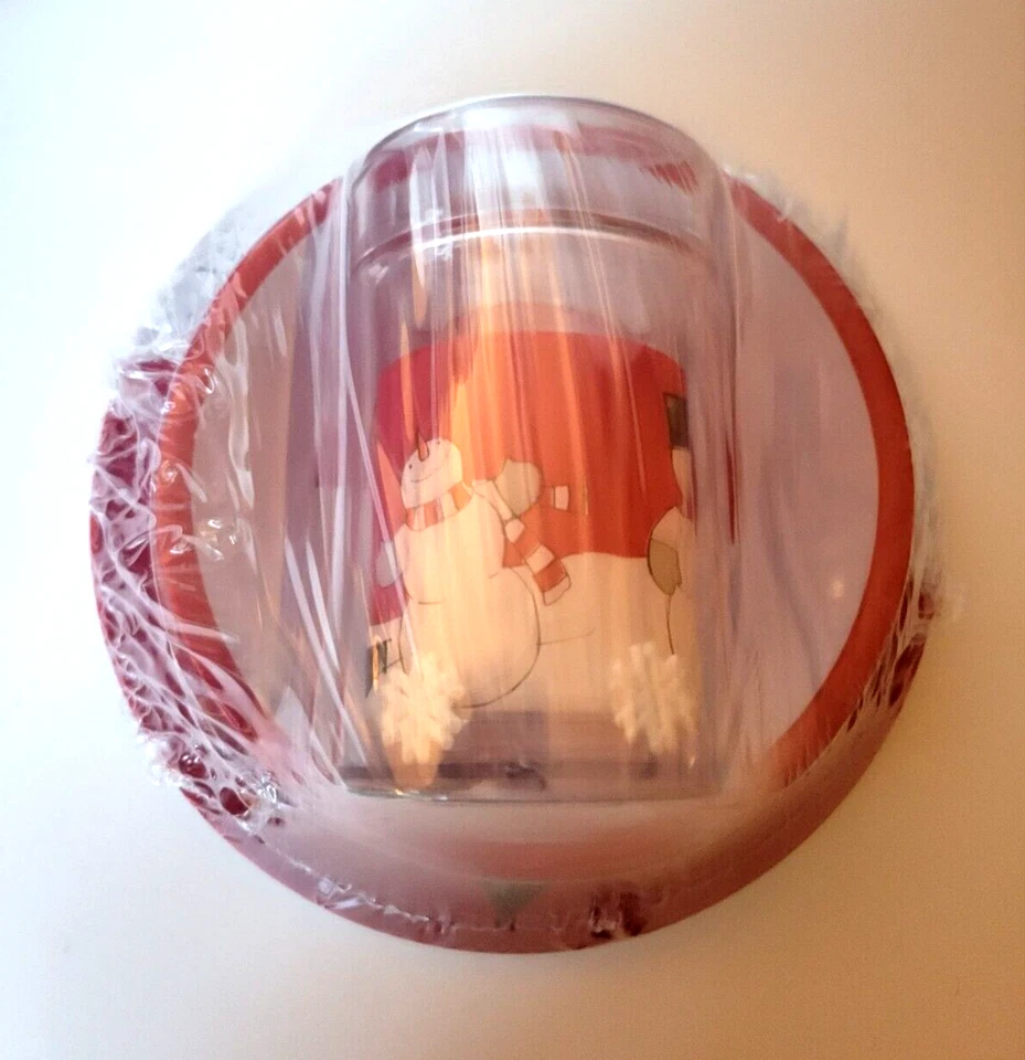 Juego de vajilla muñeco de nieve para niños ST NICHOLAS SQUARE taza de vacaciones plato vidrio Foto 2 de 4