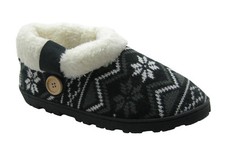 Aztec Pattern Knit Booties Slippers w/ Sherpa Cuff Trim  Button Decoration