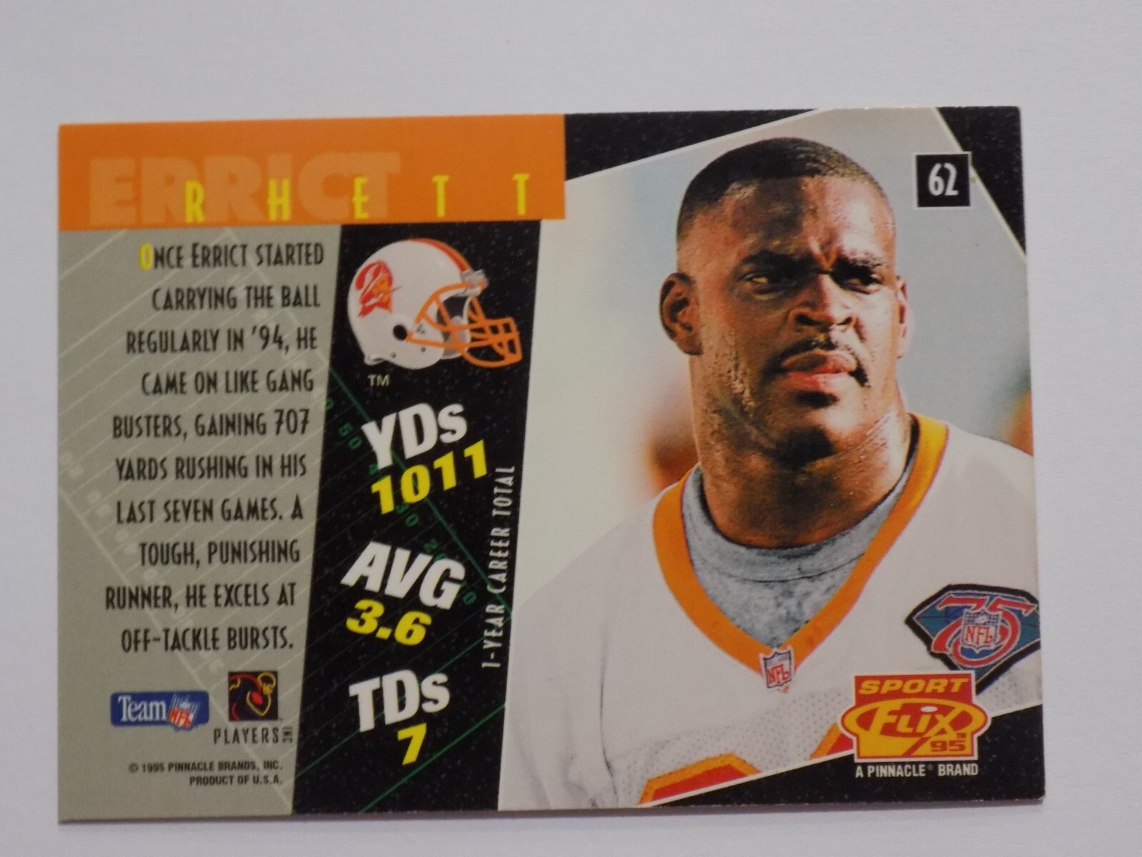 Eric Rhett Rookie Card 1995 Pinnacle Sport Flix Artist's Proof Errict Rhett Card #62 | eBay