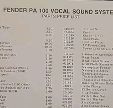 Parts Price List Schematic Diagram Wiring for FENDER PS 100 Vocal Sound System