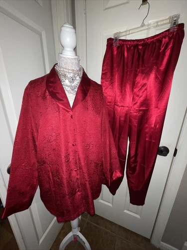 Jaclyn Smith XL Pajamas Silky Burgandy Satin PJ Set - X-Large Tunic Top/pj Pants - Picture 4 of 12
