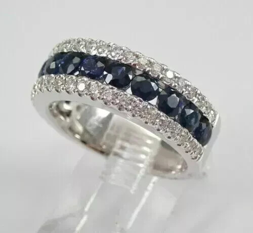 2Ct Round Cut Lab-Created Blue Sapphire Wedding Band Ring 14K White Gold Plated - Picture 7 of 11