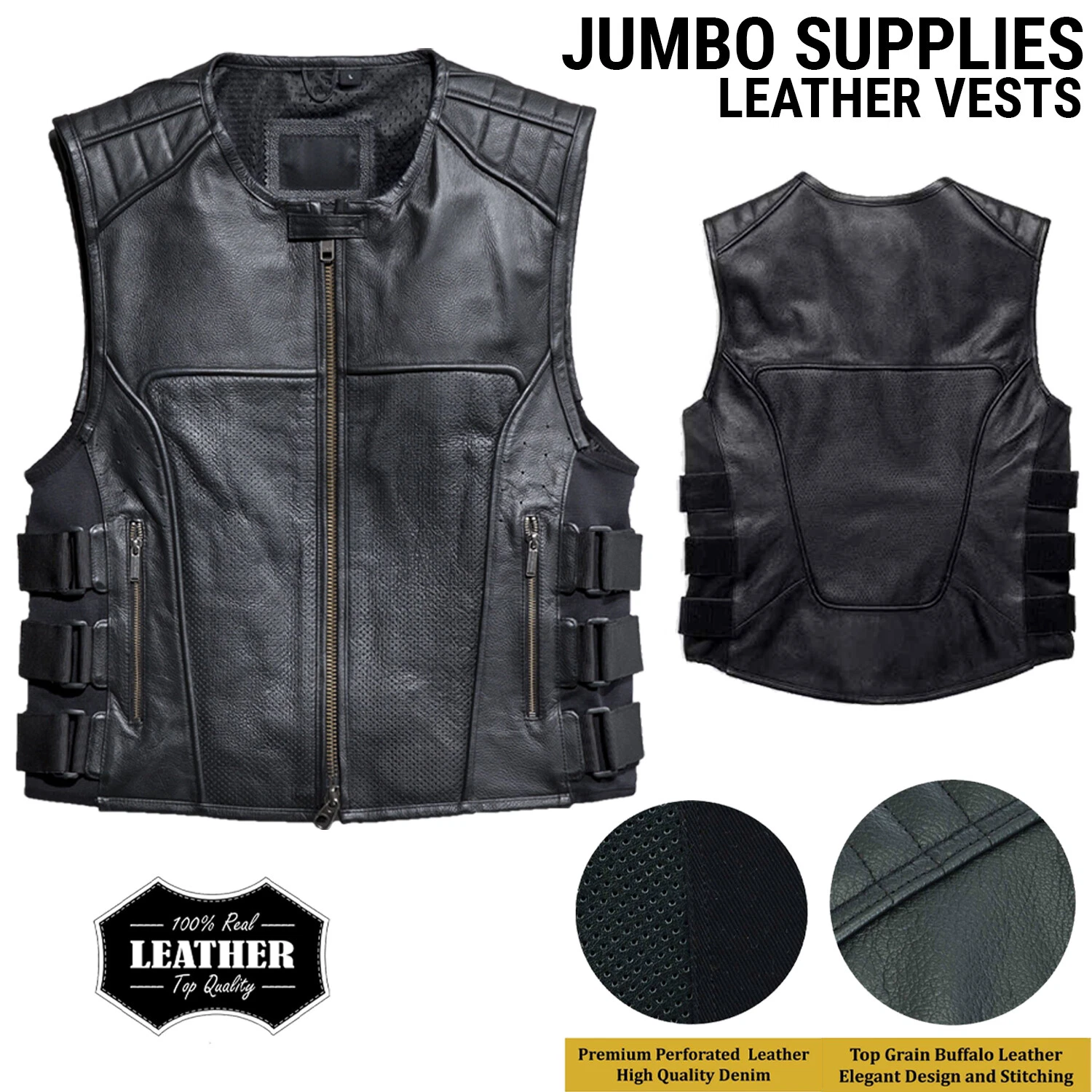 Mens Motorcycle Leather Waistcoat SWAT Style Biker Vest 100% Real Leather
Opens in a new window or t
