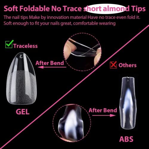 UNA GELLA Short Almond Fake Nails 216pcs Pre-shape Gel Acrylic Nail Tips for Ful - Picture 5 of 8