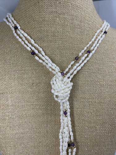 Freshwater Pearls 28” Necklace With Amethyst Jade Cloisonné Beads MSRP: $145 - Picture 2 of 9