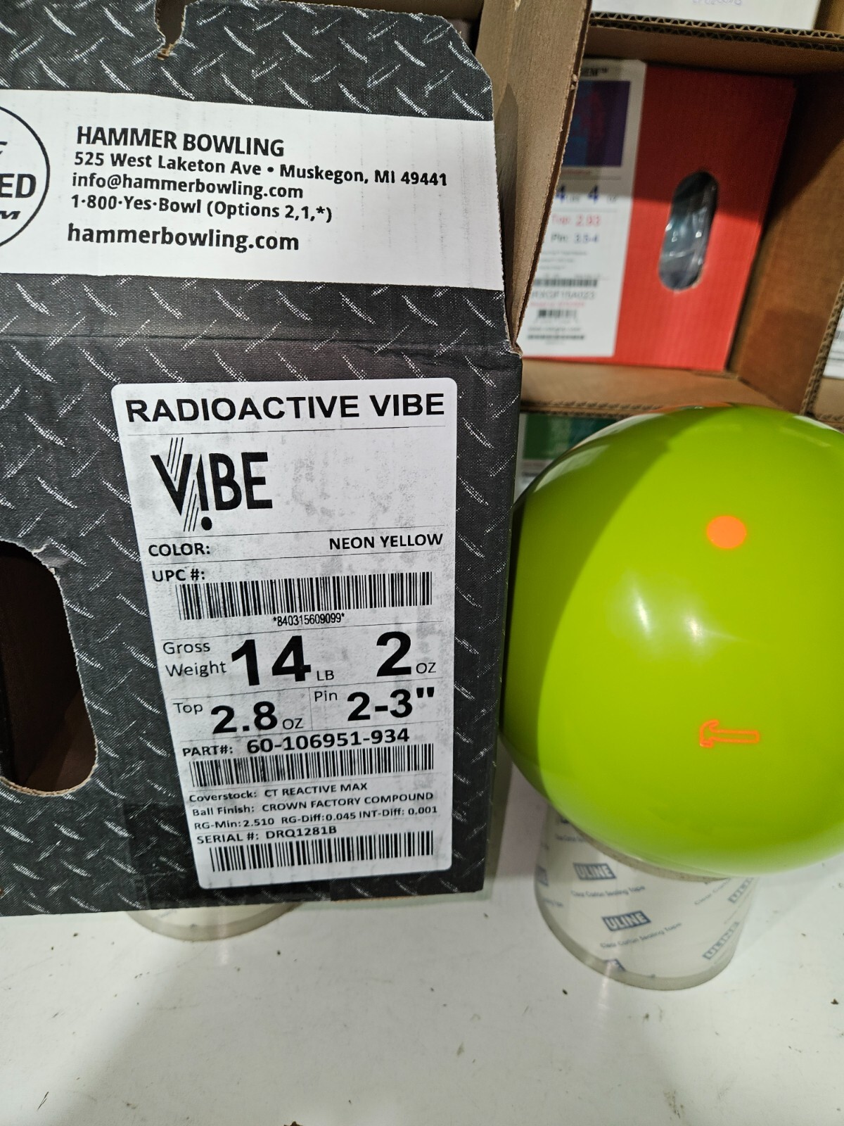 New NIB Hammer Vibe Radioactive Bowling Ball 1st 14lb [14.2/2.8oz/23