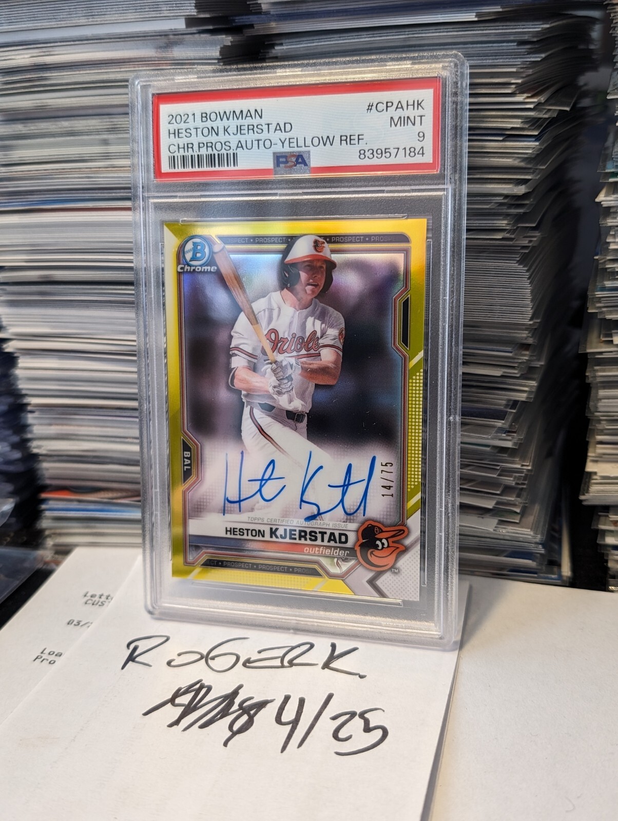 2021 Bowman Chrome Heston Kjerstad Yellow Refractor Auto /75 PSA 9 Mint