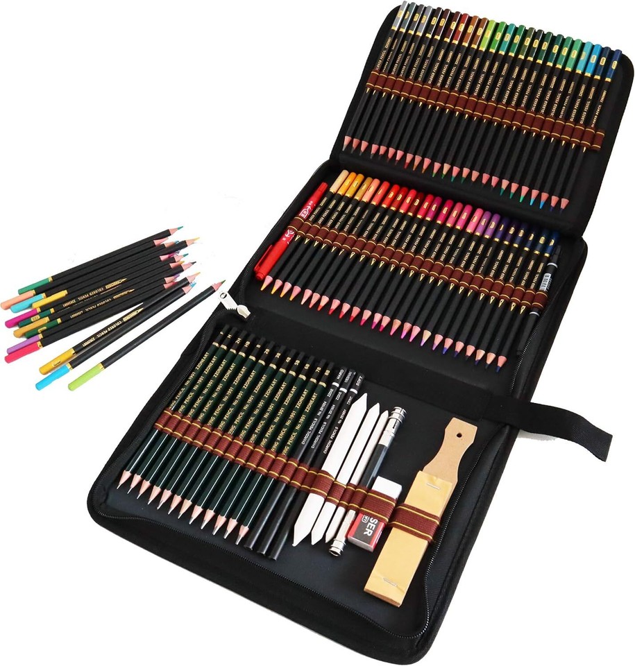 Coloured Pencils Art Set,48 Colouring+Professional Sketching Pencils