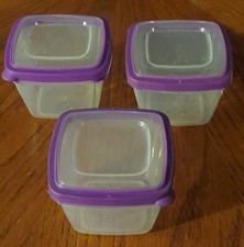 3 PIECE MINI PLASTIC FOOD CONTAINER STORAGE PURPLE LID 3"x3"
