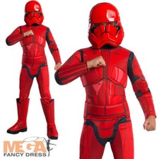 Red Stromtrooper Boys Fancy Dress Star Wars Episode 9 Sci Fi Movie Kids Costume