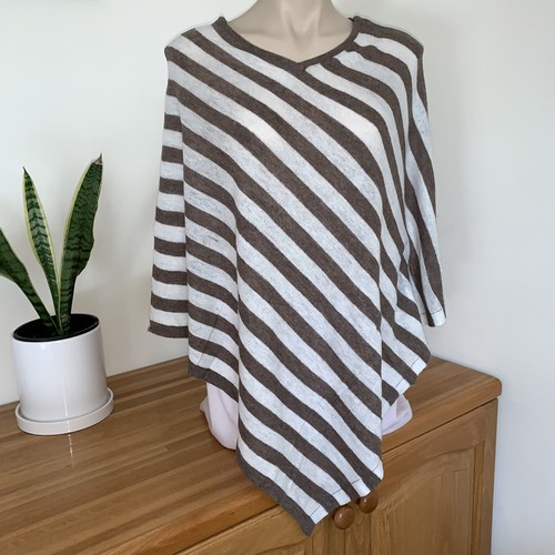 Women's Cashmere Poncho Brown White Stripped Warm Pullover Winter Body Wrap Top - Picture 6 of 6