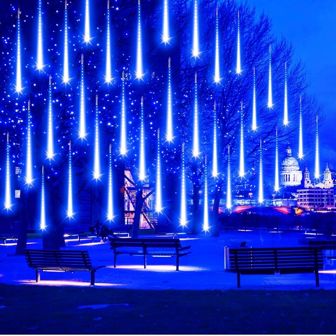 Guirlande pluie de météores lumineuse extérieure arbre Noël