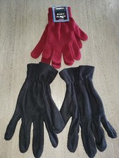 2 pair WOMEN'S NEW NWT BURGUNDY GLOVES KNIT black fleece winter ONE SIZE FITS MO