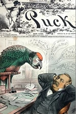 President Cleveland PARROT PUBLIC OFFICE is PUBLIC TRUST 1886 GOVERNOR HILL Puck