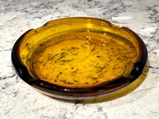 VINTAGE AMBER Round Mid Century MCM Retro Brown Ashtray Glass Cigar Cigarette