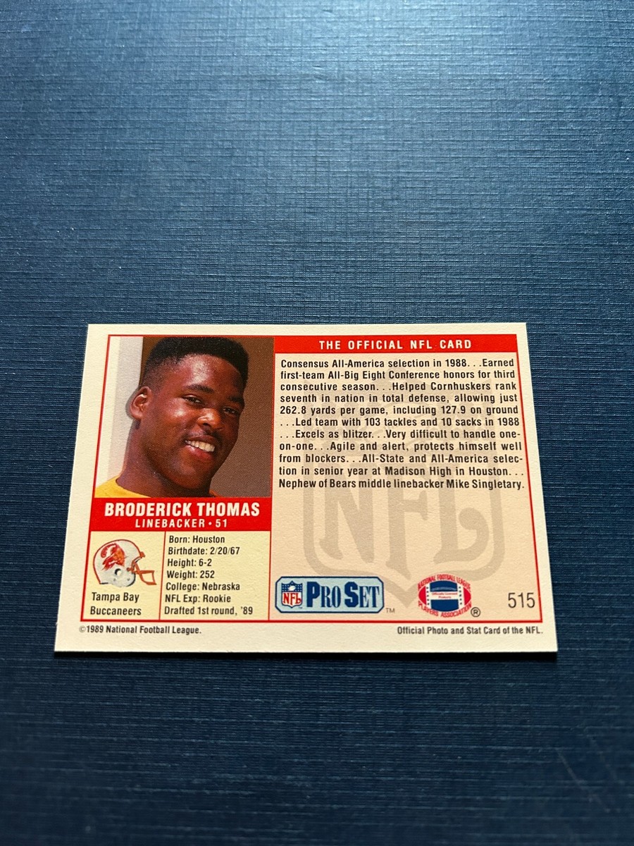1989 Pro Set Football Broderick Thomas Rookie Card #515 Set Break