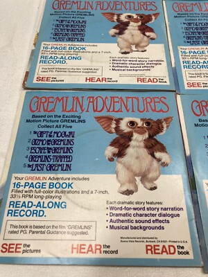 Complete Set OF 5 VINTAGE 1984 GREMLINS READ ALONG BOOKS & 33 1/3