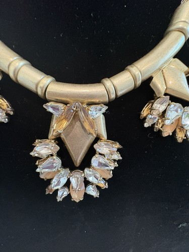 Stella & Dot Helena Statement Necklace Crystals Mesh Chain Gold Tone 17"-21" - Picture 5 of 11